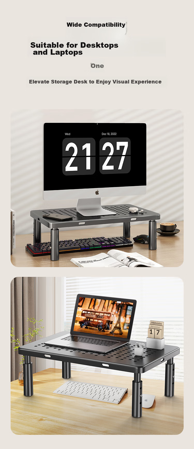 ATSCORE Monitor Riser Stand, Laptop Stand, Laptop Cooler, Desktop Computer Monitor Desk Keyboard Storage Base Storage Rack 8