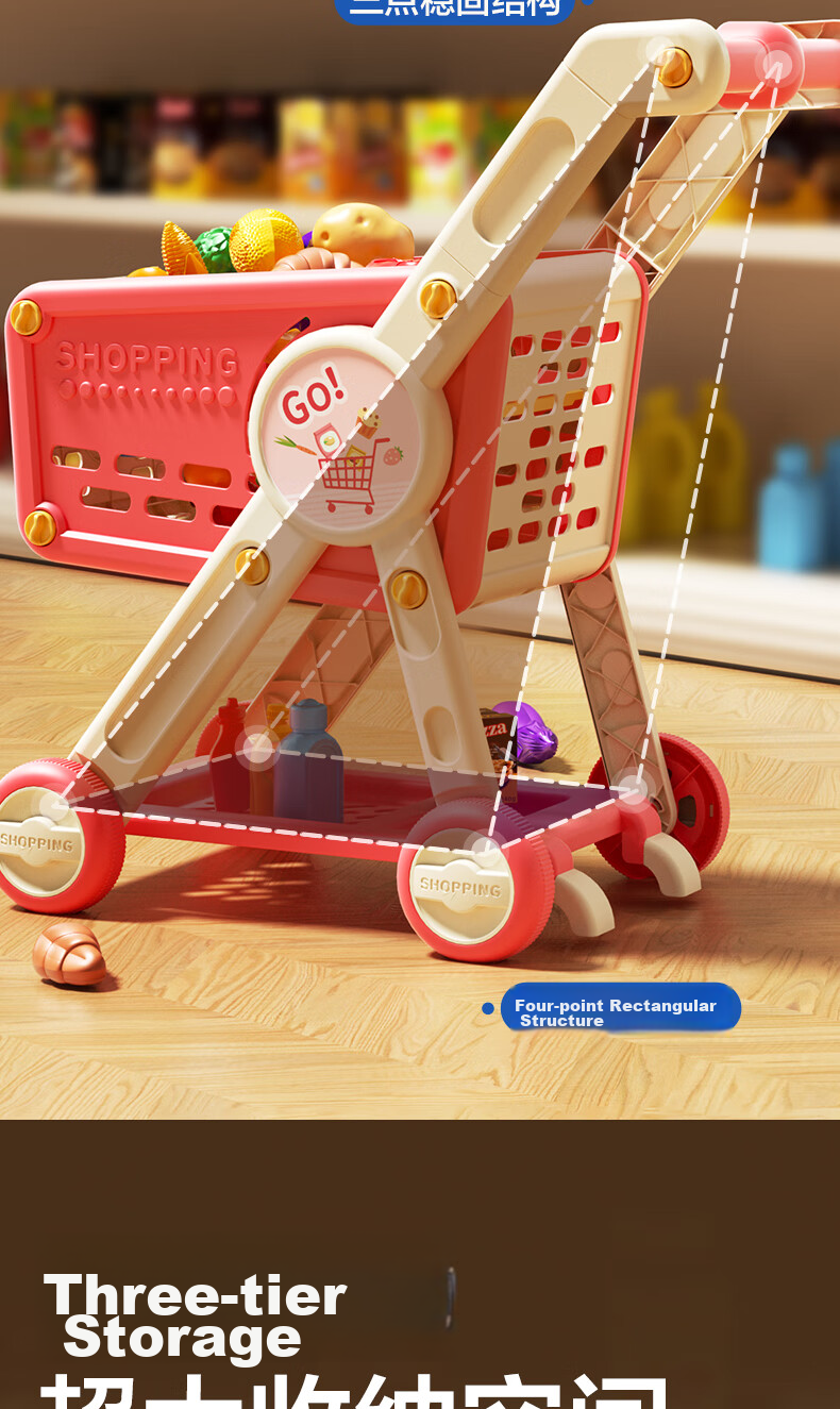 Dimoarch Shopping Cart Toy, Children's Pretend Play Storage, Realistic Fun Pushcart Simulation, Supermarket Vegetable And Fruit Set, 30 Pieces 4
