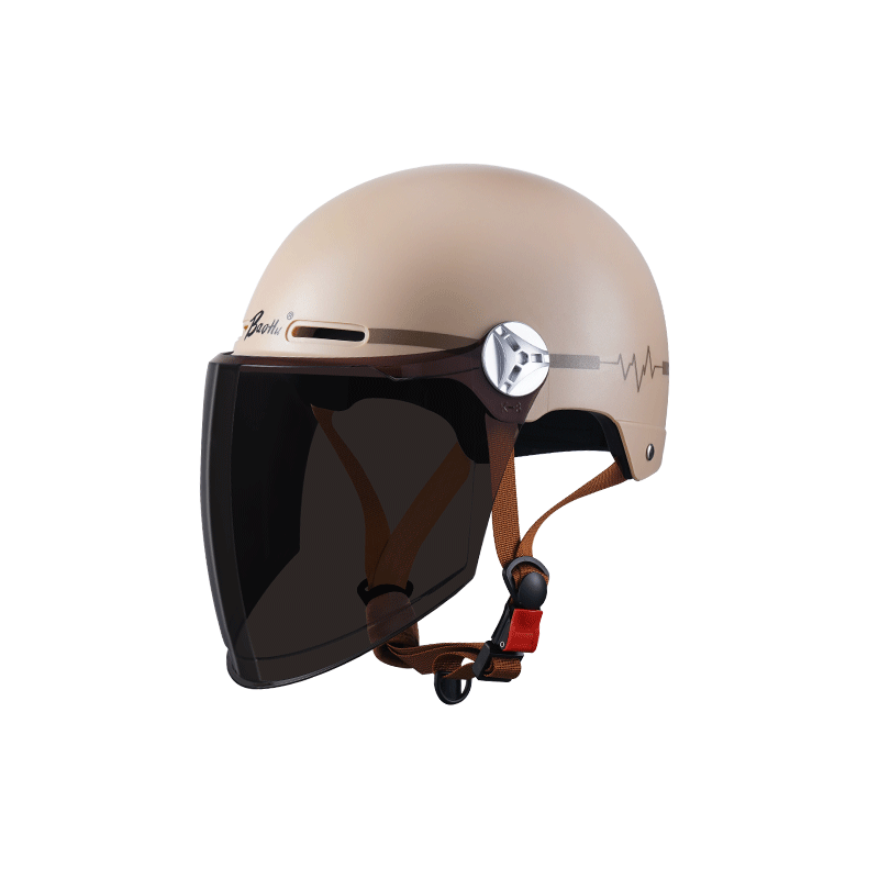 BAOHU New National Standard 3C Certified Electric Vehicle Helmet Motorcycle Safety Helmet Summer Half Helmet for Men And Women All Seasons Universal 610 Mocha Apricot (Sun Protection Long Visor)
