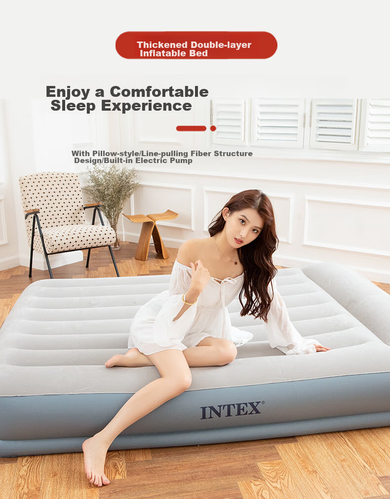 INTEX Electric Pump Single-Person Automatic Inflatable Bed with Pillow, Air Mattress for Home Nap, Car Camping, Tent Pad, Folding Bed 116CT1 1