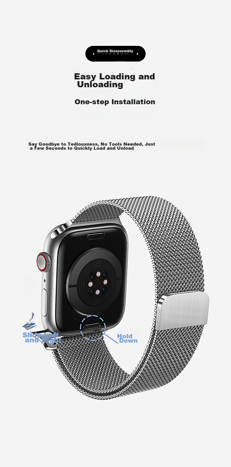 Pisen Compatible with Apple Watch Band, Suitable for Apple IWatch S12/11/10/SE3 Milanese Stainless Steel Strap, Universal Fit for S9/8/7/6 [38/40/41/42mm] 8