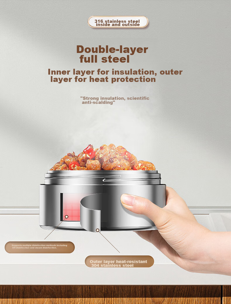 NRMEi Insulated Lunch Box 24-Hour Thermal Container Microwaveable Large Capacity Stainless Steel Bento Box 7