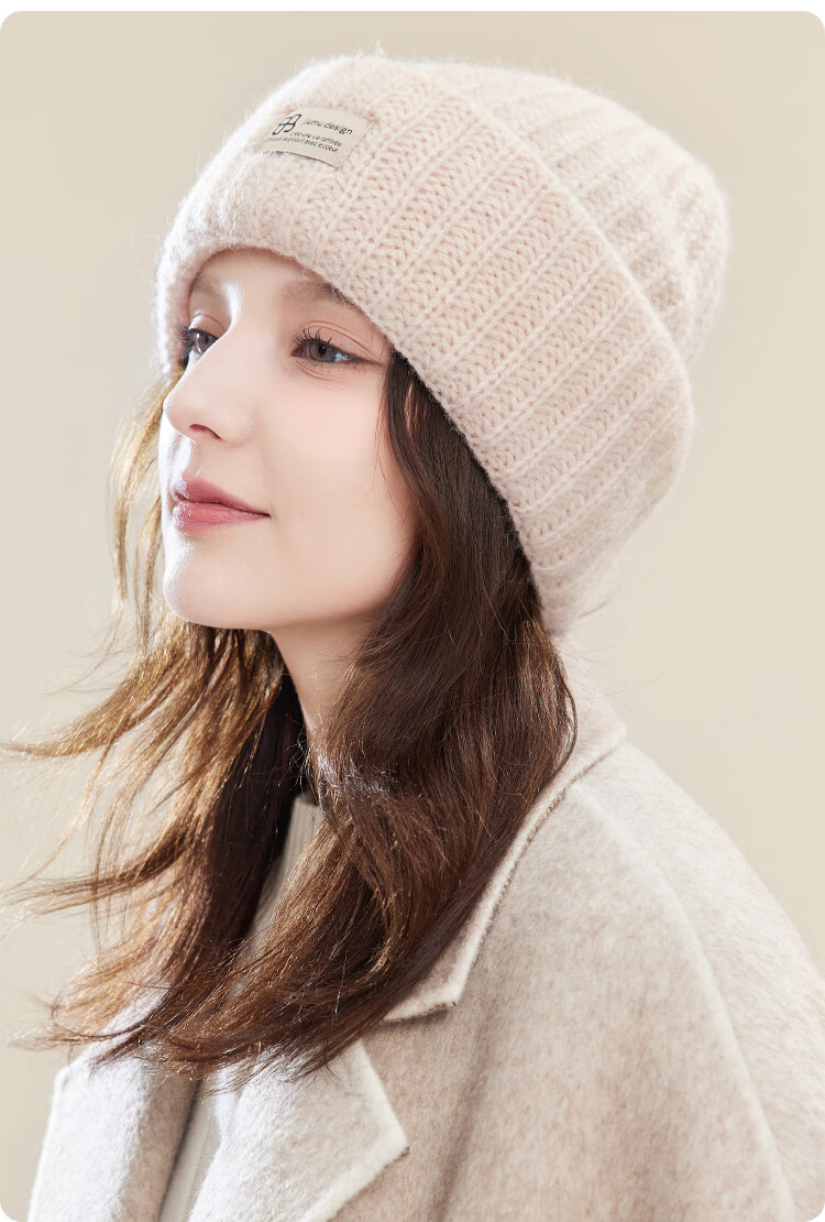 JIUMU Pure Wool Warm Knit Hat, Autumn And Winter Knitted Cap, Cold Hat, Winter Hat, Outdoor Ear Protection Cold-Resistant Cap for Women in Winter 12