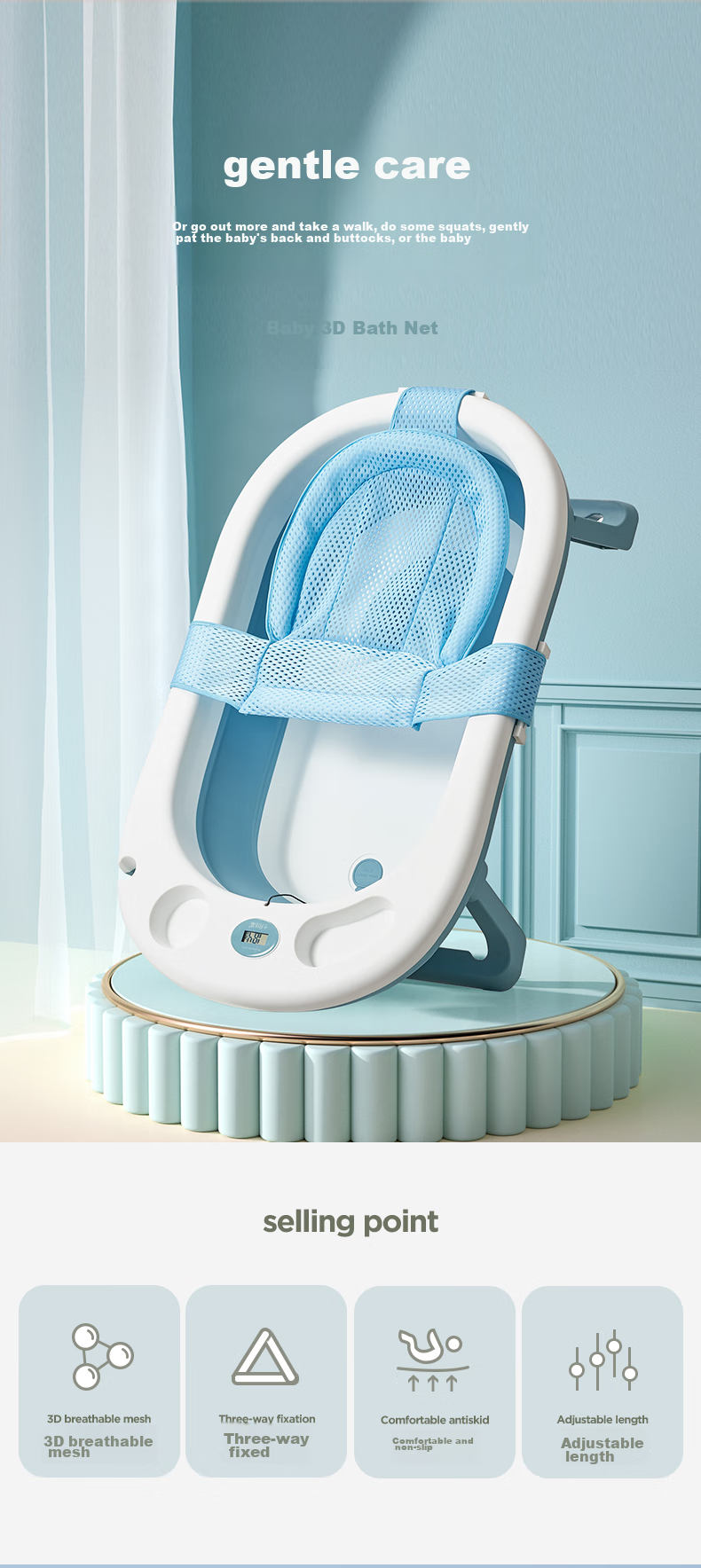 Shiyuejiejing Blue Bath Net, Baby Bathtub Mesh Cover, Sit Or Lie Down Bathing Aid 2