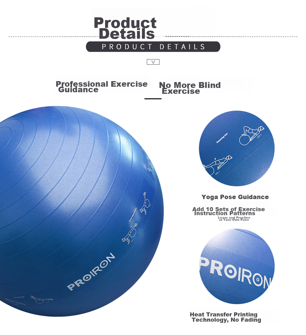 PROIRON Puli'ai Yoga Ball, Thickened Anti-Burst Fitness Ball for Adults, Large Balance Ball, 65cm Elegant Gray 4