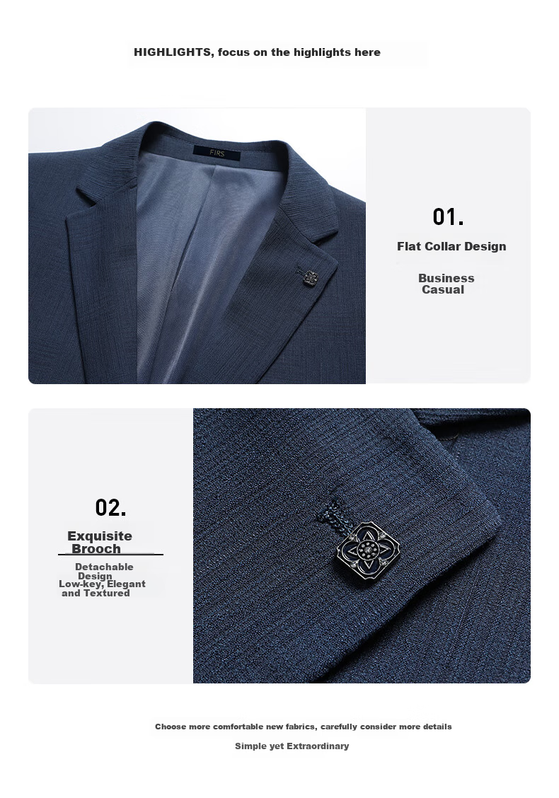 FIRS Men's Suit, Slim Fit Spring And Autumn Style, Business Casual Elastic Blazer for Young Men, Professional Outerwear Jacket, Suit Coat 2