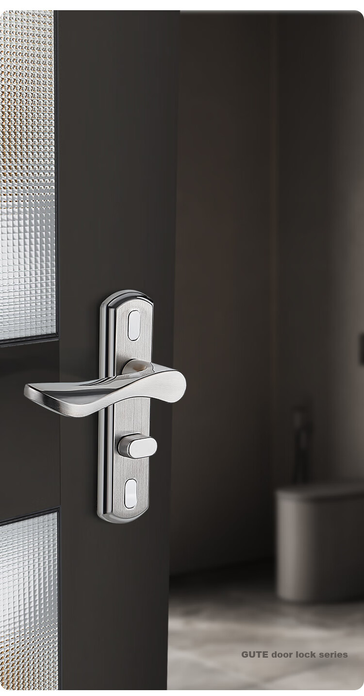 GUTE Bathroom Door Lock, Interior Bedroom Door Lock, Keyless Toilet Bathroom Washroom Door Lock, Brushed Finish, Universal Model 9