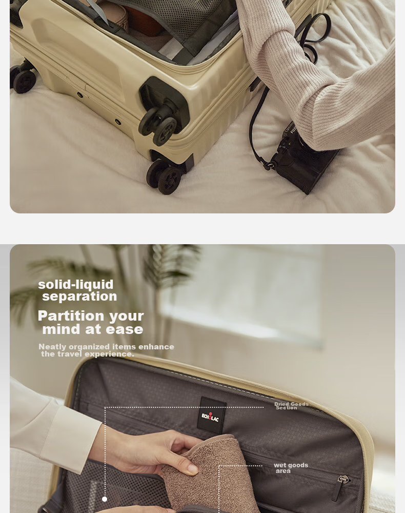 Echolac Front-Opening Luggage, Expandable Trolley Case, High-Quality TSA Travel Suitcase PC183F, 20 Inches, Milk Tea Gray 9