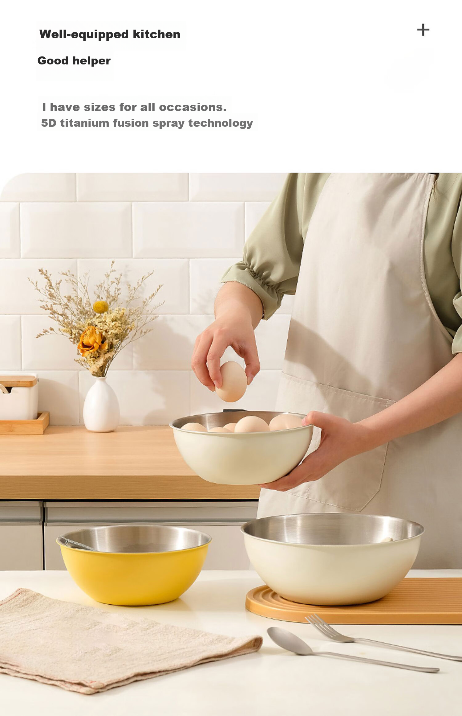 Canjiangjun 304 Stainless Steel Kitchen Bowl Set of Three: Measuring Bowl, Thickened Mixing And Dough Kneading Bowl, Egg Beating Bowl, Baking Bowl 17