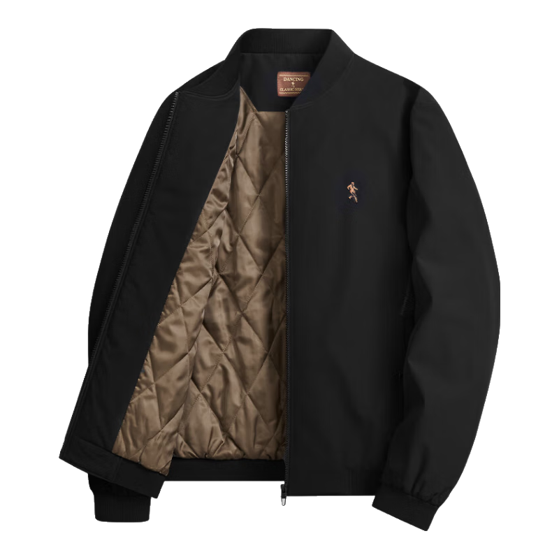 DANCING WOLVES Age-Reducing Baseball Collar Padded Jacket Casual Commuter Windproof Wrinkle-Resistant Warm Coat 001 Black 2XL
