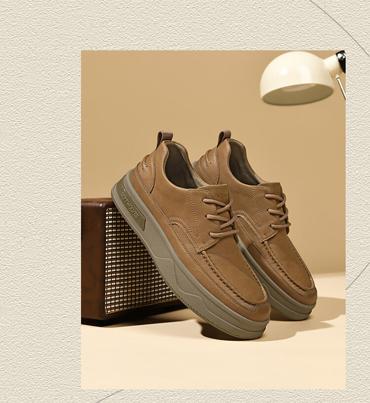 SEPTWOLVES Men's Shoes, Retro Leather Shoes, Soft-Soled Casual Shoes, Men's Lace-Up Formal Shoes W8343660718, Khaki, Size 40 7