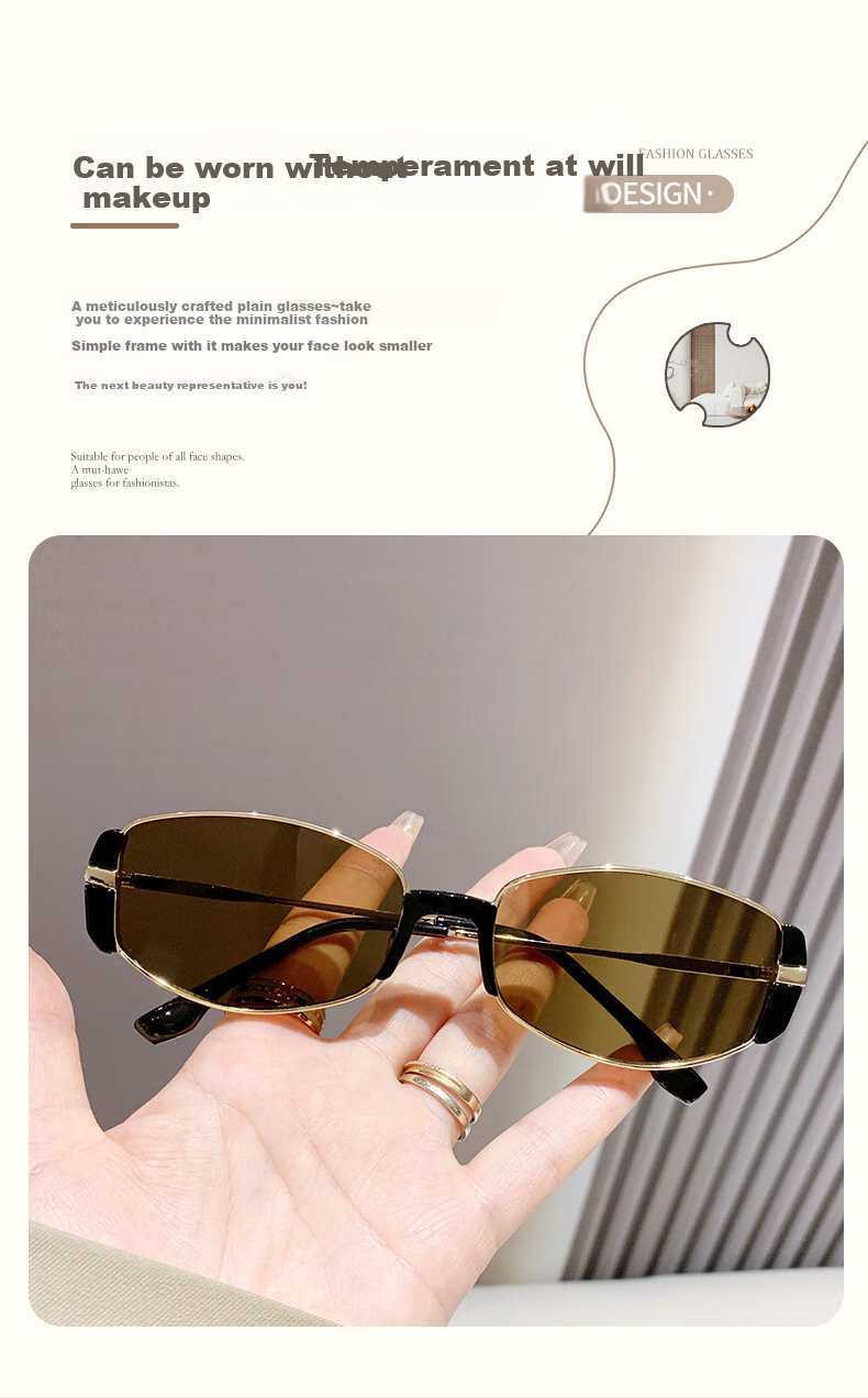Boshide Sunglasses, Vintage Modern Small Brown Glasses with High-End Metal Square And Round Face Sunglasses, Gold Frame Tea-Shaped Lenses 2