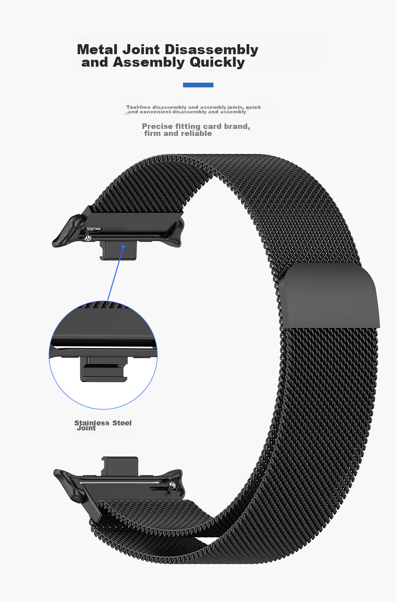 KMaxAI Compatible with Vivo/iQOO WATCH GT Milanese Metal Strap, Magnetic Stainless Steel Braided Watch Band, Breathable Business Replacement Wristband, Creative Magnetic Clasp, Black 13