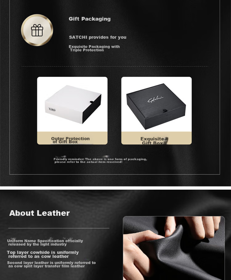 SATCHI Men's Belt, Business Light Luxury, Inner Wear Automatic Buckle, Top-Grain Leather Waistband, Gift for Boyfriend Or Husband, Gift Box 115 13