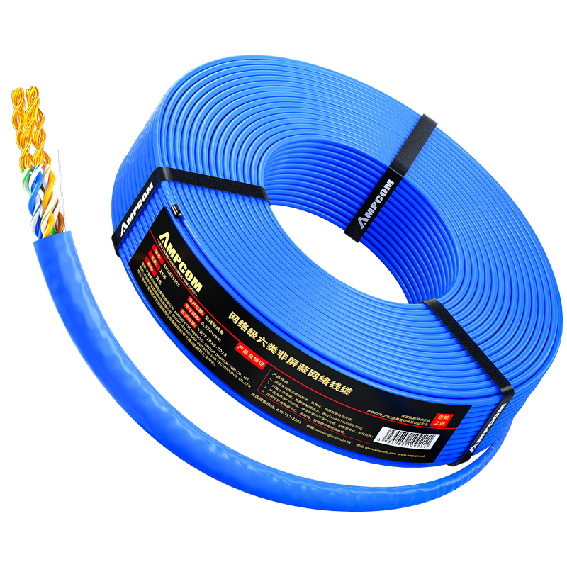 AMPCOM Cat6 Gigabit Ethernet Cable, Unshielded Twisted Pair, 100 Meters, 8-Core, 0.57mm Oxygen-Free Copper, Home Installation POE Power Supply Monitoring Network Cable, Engineering Box Cable AMC655100