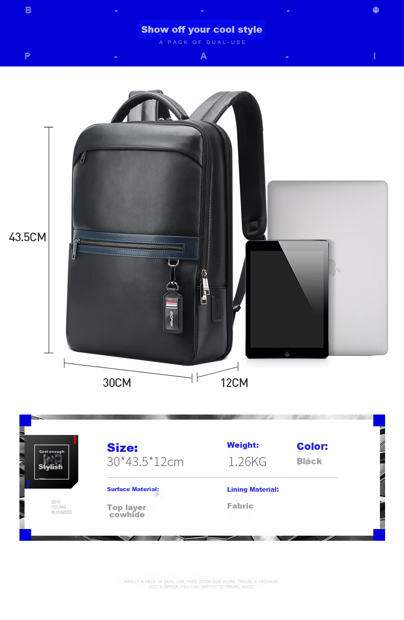 Bopai Leather Business Backpack, 16-Inch Laptop Bag for Work And Travel, Men's Gift 15