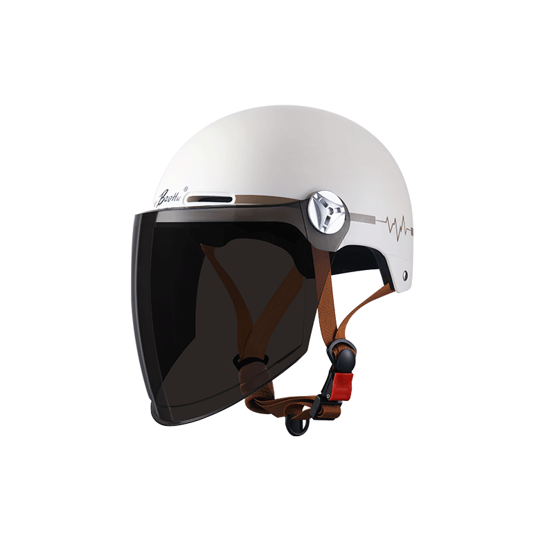 BAOHU New National Standard 3C Certified Electric Vehicle Helmet, Motorcycle Safety Helmet, Summer Half Helmet, Unisex for All Seasons, 610 Cream White (Sun Protection Long Visor)