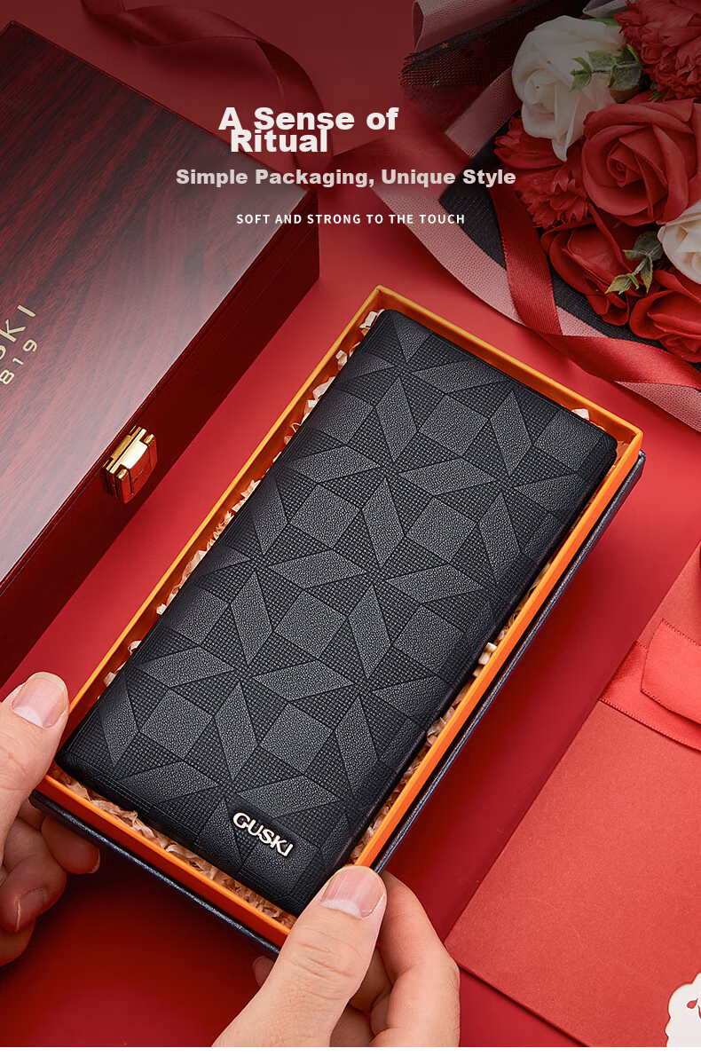 GUSKI Brand Men's Wallet, Long Genuine Leather Purse Gift Box, Top-Grain Cowhide, Birthday Gift for Boyfriend Or Husband 11