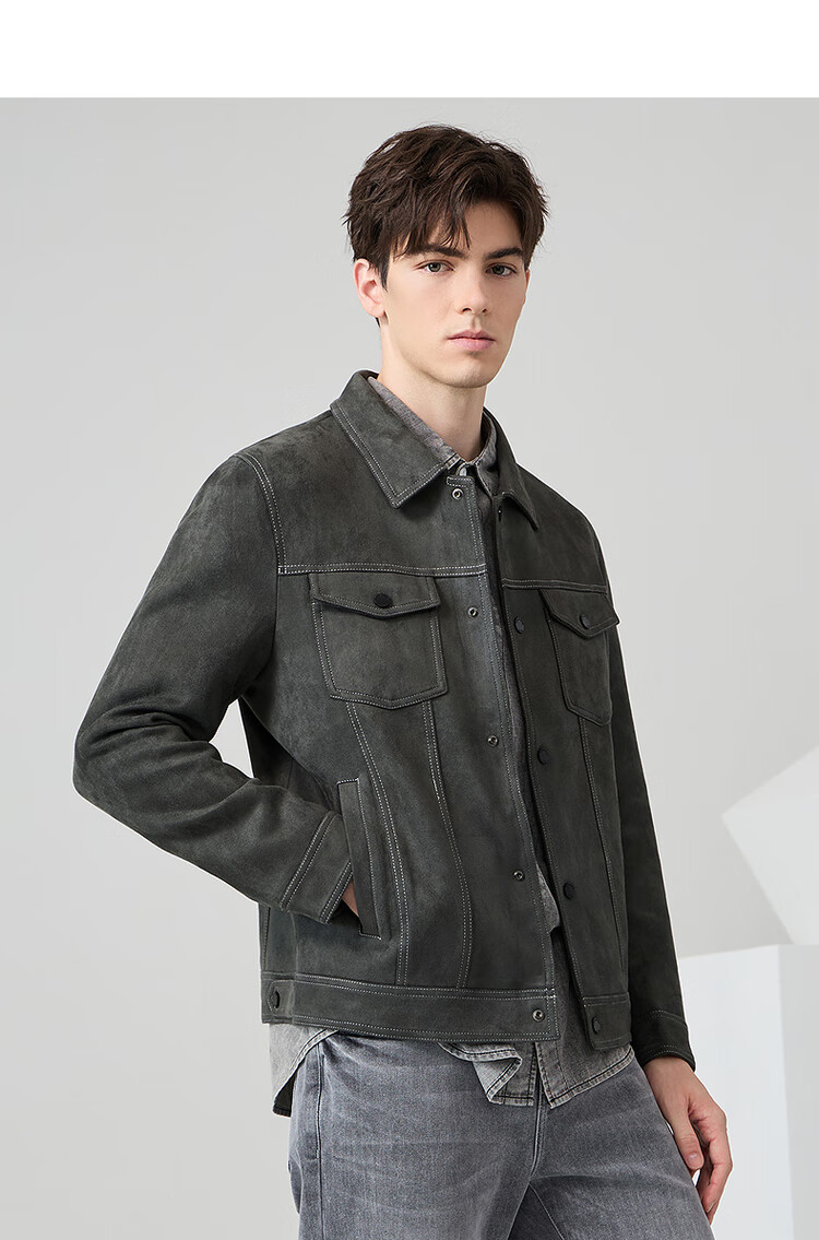 DANCING WOLVES [Suede] Jacket for Men, Versatile Lapel Jacket, Comfortable And Stylish Coat for Men, 102 Dark Blue, Size 165 13