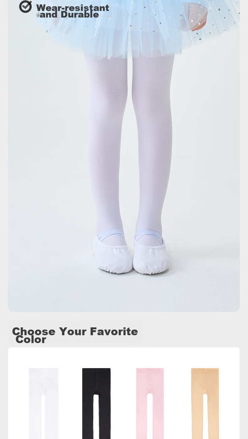 Ailatu Children's Dance Tights for Girls, All-Season Versatile Leggings, Practice Socks, Exam Tights for Students, White Socks 2