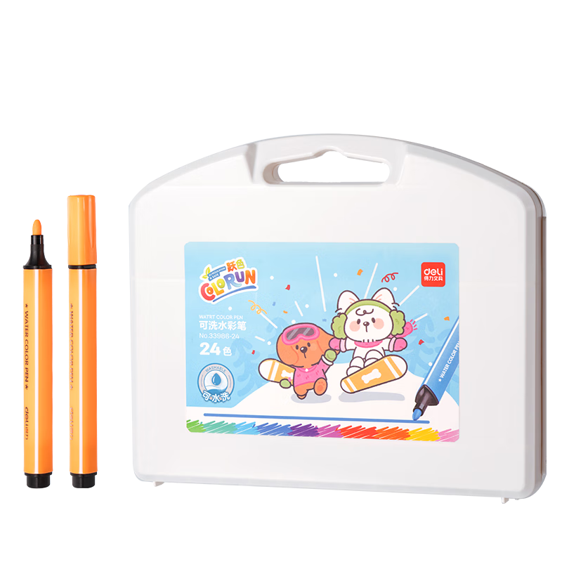 Deli 12-Color Washable Watercolor Markers, Easy-Grip Thick Triangular Design, Student And Children's Coloring Pens, Drawing Set, Art Supplies, Gift, Graduation Present for Boys And Girls
