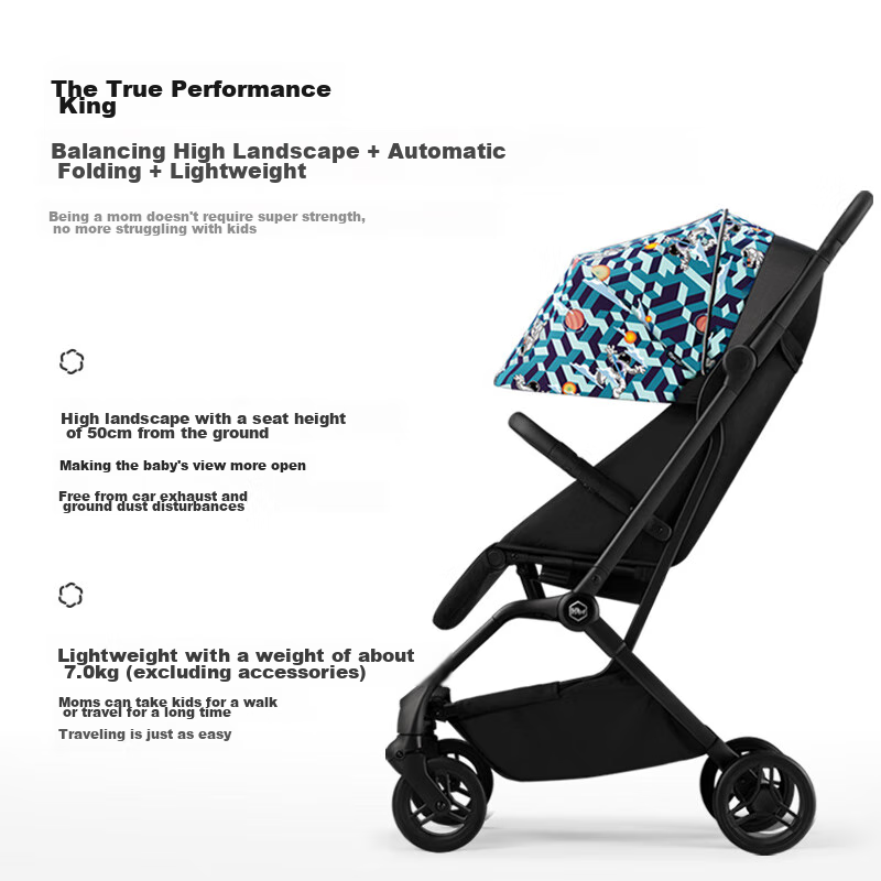 HBR Stroller, Lightweight High-View Baby Carriage, Can Sit And Lie Down, Mpro Automatic Folding, Space Dream - Blue