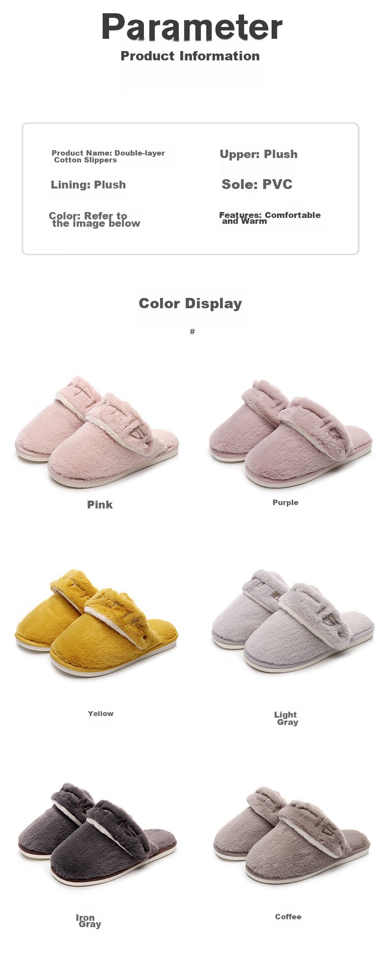 GUOLUOFEI Couple's Cotton Slippers, All-Season Autumn Home Plush Fleece-Lined Warm Soft-Soled Cotton Shoes for Men And Women, Iron Gray, Size 43-44 7
