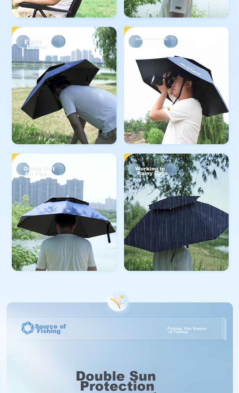 Yuzhiyuan Umbrella Hat, Head-Mounted Small Umbrella, Fishing Umbrella Hat, Tea Picking Sun Protection, Rain Protection, Double-Layer Black Rubber 4