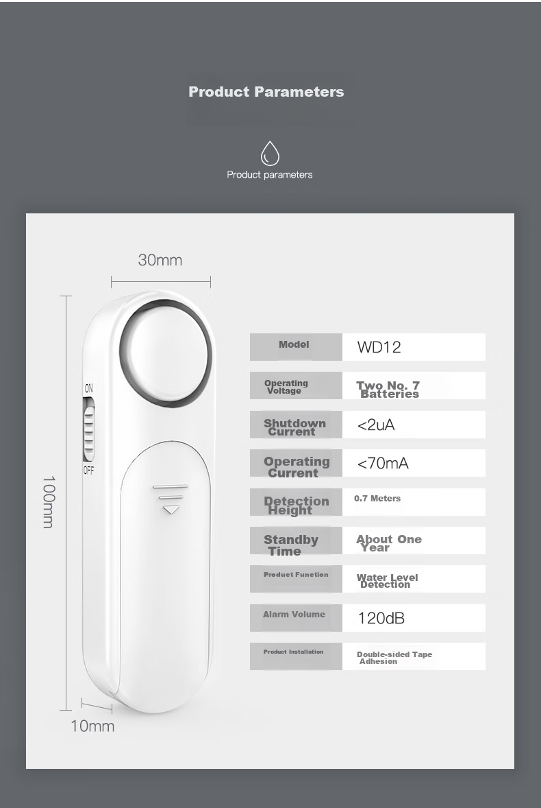 LFang WD12 Water Leak Detector Alarm for Home Use, Water Level Sensor, On-Site Overflow Detection Alarm 10