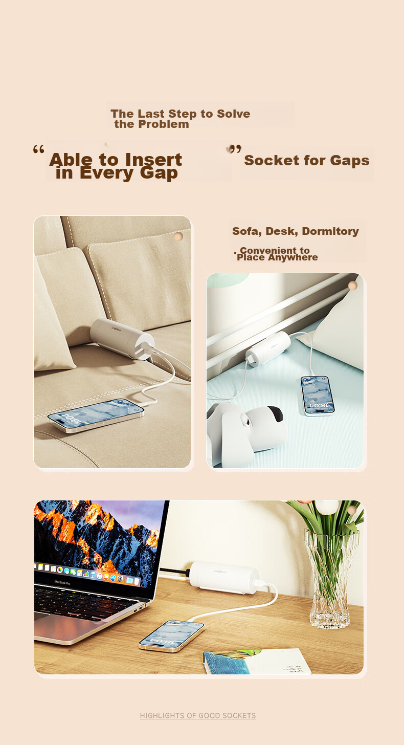 Jiwuqingzhi USB Sofa Socket Type-C Interface + 1 Outlet, Hidden Wiring Dorm Bedside Power Strip/Extension Cord/Power Bar/Outlet Strip, 3m Long Version, White 5