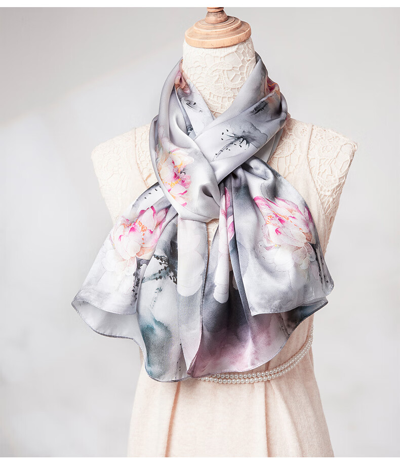 Zhijinlou 100% Mulberry Silk Printed Scarf for Women Traditional Chinese Style Sun Protection Decorative Shawl Birthday Gift 15