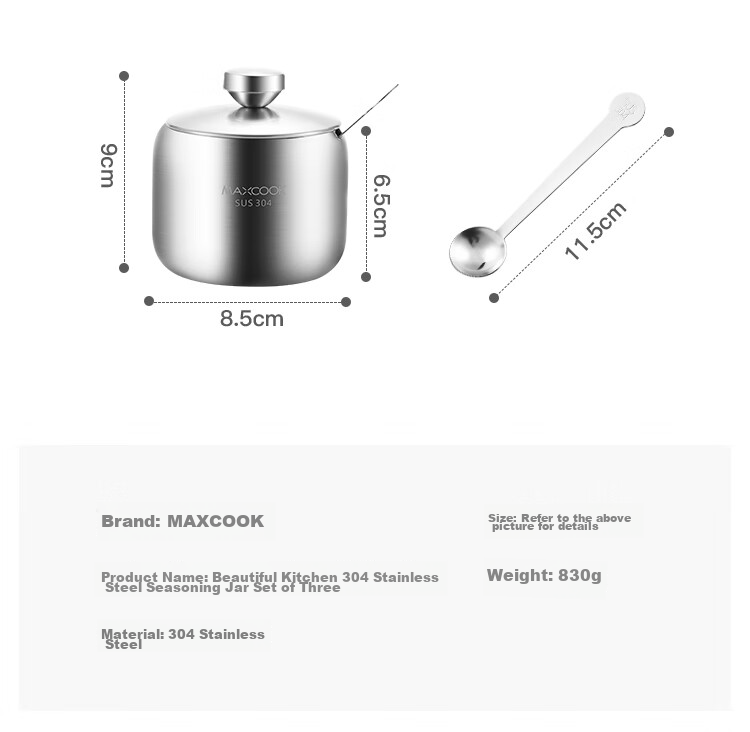 MAXCOOK 304 Stainless Steel Glass Seasoning Container Salt Shaker Powder Dispenser Sugar Powder Barbecue Spice Bottle MCTC1372 13