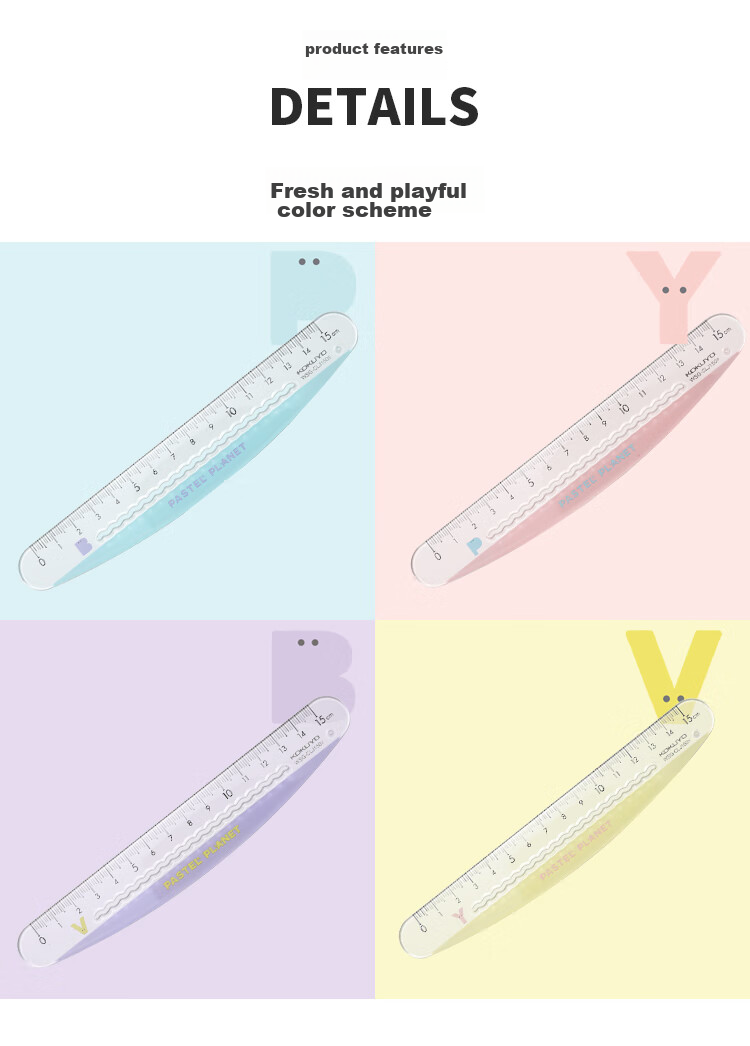 KOKUYO Light-Colored Planet · 15cm Wave Curved Ruler, Transparent Scale, Safe without Sharp Edges, Convenient Marking, Yellow, WSG-CLJ150NY 4