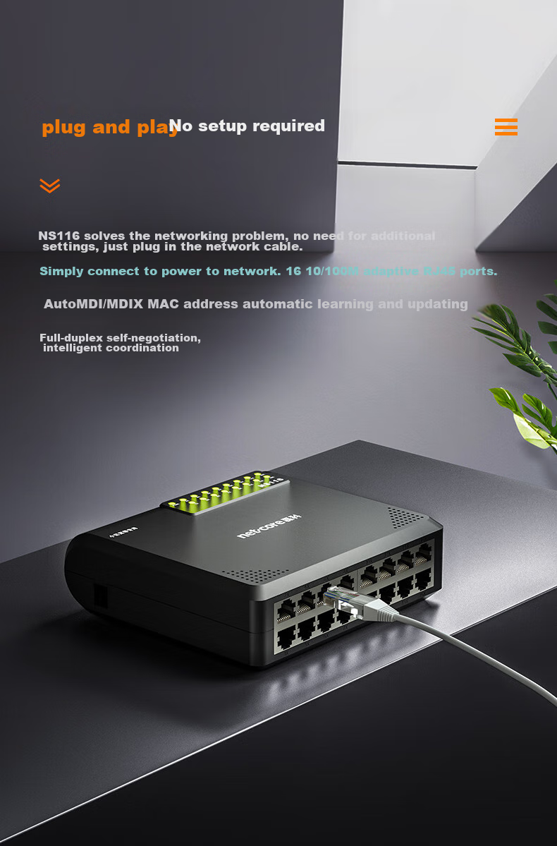 Netcore NS108A 8-Port 100Mbps Ethernet Switch Home Dorm Network Cable Switcher 8-Port Expander Splitter Surveillance Splitter HUB Hub 3