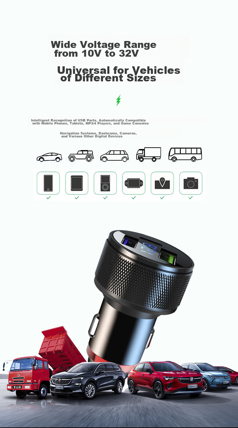Newsmy Car Charger, Super Fast Charging, Three-In Car Charger, Multifunctional Cigarette Lighter Adapter, Two-In Converter 12