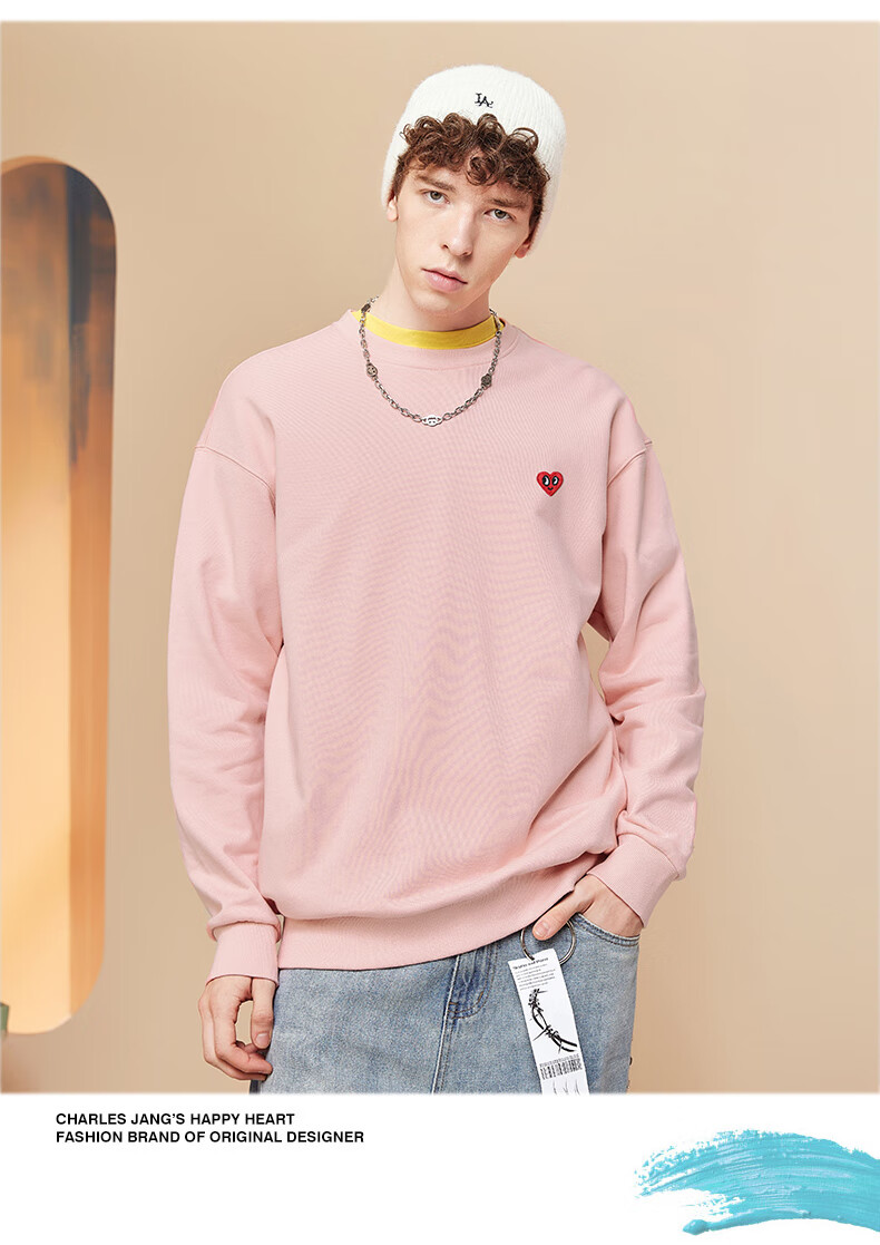 Chaersitaoxin [Bailu & Wang Churan Same Style], Pure Cotton Embroidered Crewneck Sweatshirt, Unisex Couple Style Base Layer, Light Khaki XL 6
