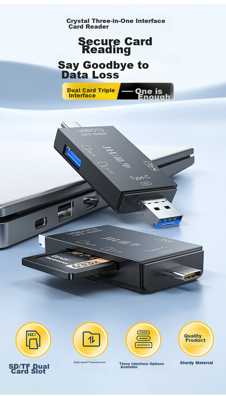 Jinghua USB Multi-Function High-Speed Card Reader SD/TF Six-In Card Reader Supports Phones, Laptops, DSLR Cameras, Dash Cams, Memory Cards Black N452 2