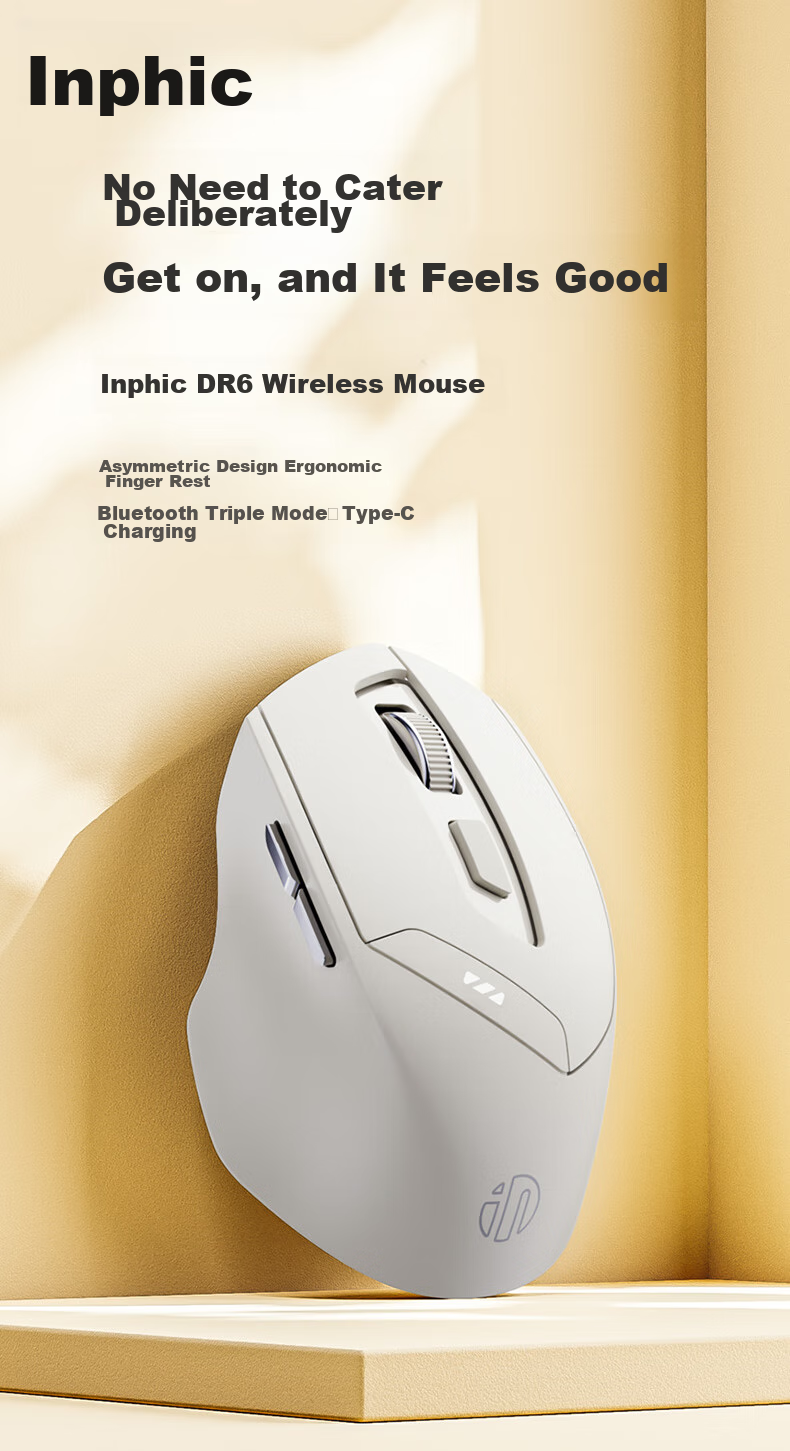 INPHIC DR01 Wireless Gaming Mouse Wired Bluetooth Tri-mode Office Mouse Right-handed Hardware Macro Desktop Laptop 2.4G Portable 12800DPI V2 Black 1