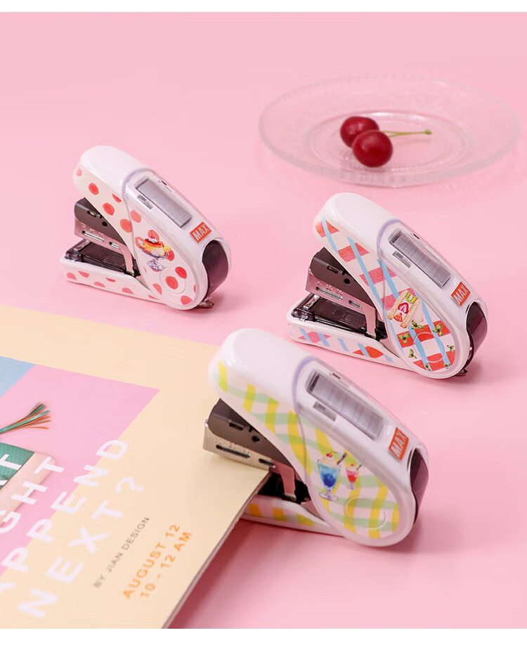 MAX Meksitai Limited Import Low-Effort Stapler for Students And Office Use with Built-In Staple Remover, Can Staple 2-32 Pages, Compatible with No.10 Staples, Cream Soda Flavor 8