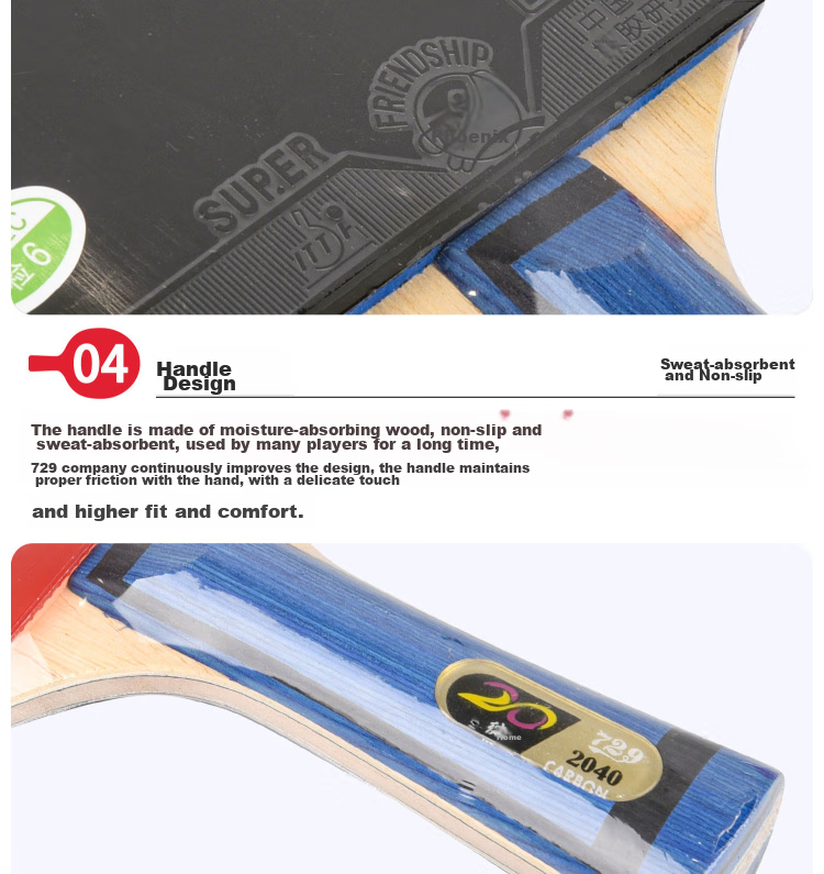 729 Table Tennis Paddle Horizontal Handle 6-Star Double-Sided Racket Colorful Six-Star Carbon Fiber Ping Pong Paddle Double-Sided Reverse Rubber 9