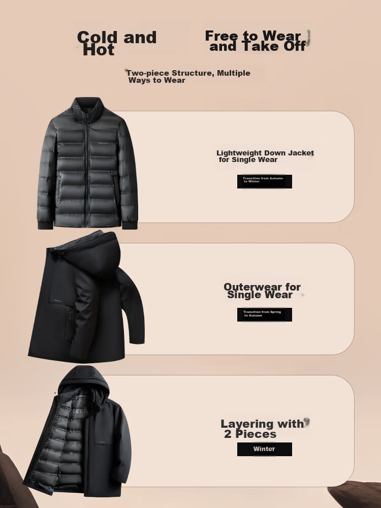 Yalu Five-In down Jacket for Men, Winter Thickened Goose down, Business Style with Detachable Inner Lining, Middle-Aged Men's Large Goose Coat 11