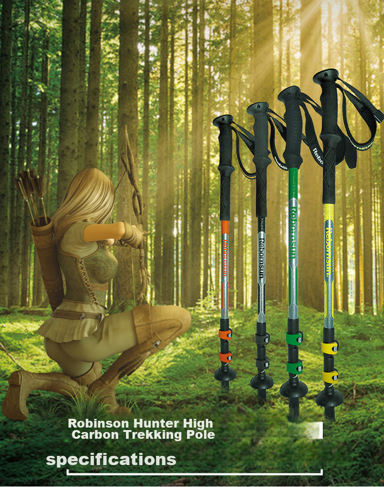Lubinxun Carbon Fiber Ultra-Light Trekking Pole with External Lock, Straight Handle, Folding And Collapsible Three-Section Design, Glossy Black 1