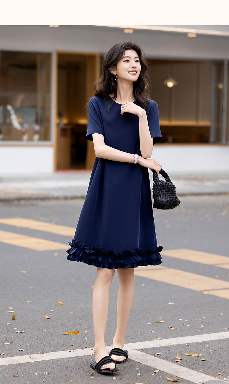 Dme [Tianren Gentle Styling] Summer Shiny 80D Linen Mushroom Edge A-Line Mid-Length Women's Dress 17