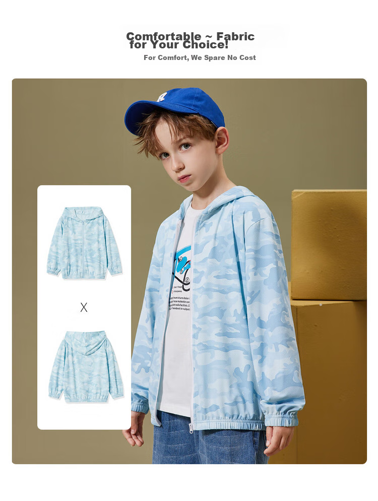 ASK JUNIOR Children's Outerwear Boys' Summer 2026 Thin Sports Casual Hooded Air Conditioning Jacket Blue Size 170 7
