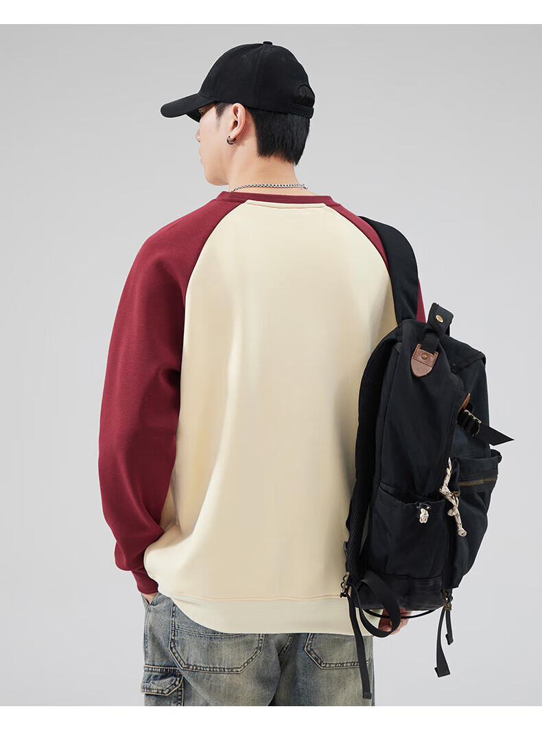 Jeanswest Men's Sweatshirt 2026 Spring Crewneck Pullover Drop Shoulder Colorblock Loose Casual Simple Fashion Navy Blue with White and Gray XL 5