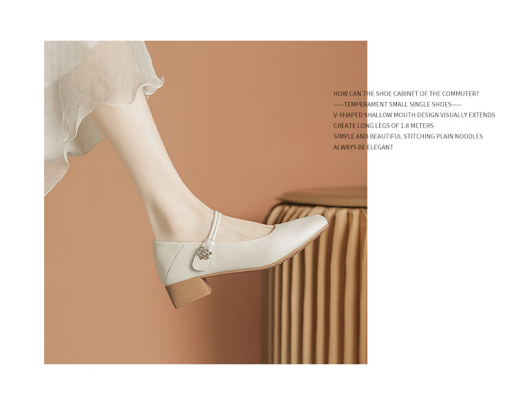 ZHR Women's Single Shoes Elegant One-Strap Mary Jane Shoes with Chunky Heel Fashionable Women's Shoes AH506 Apricot Color Size 36 15