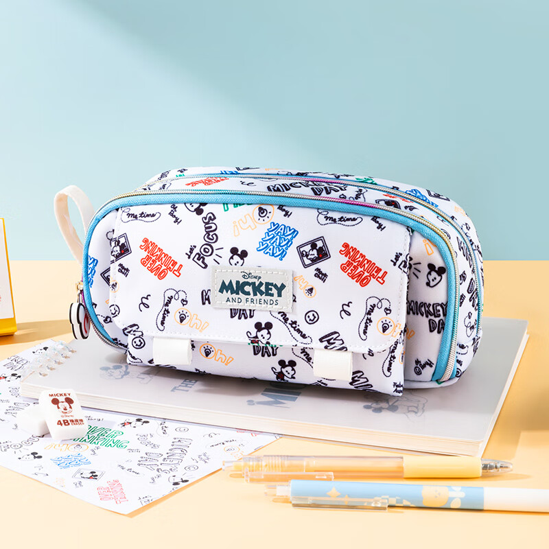 Disney Pencil Case for Elementary Students Large Capacity Multifunctional Multi-layer Storage Stationery Box Pencil Box School Supplies Blue Back to School Gift