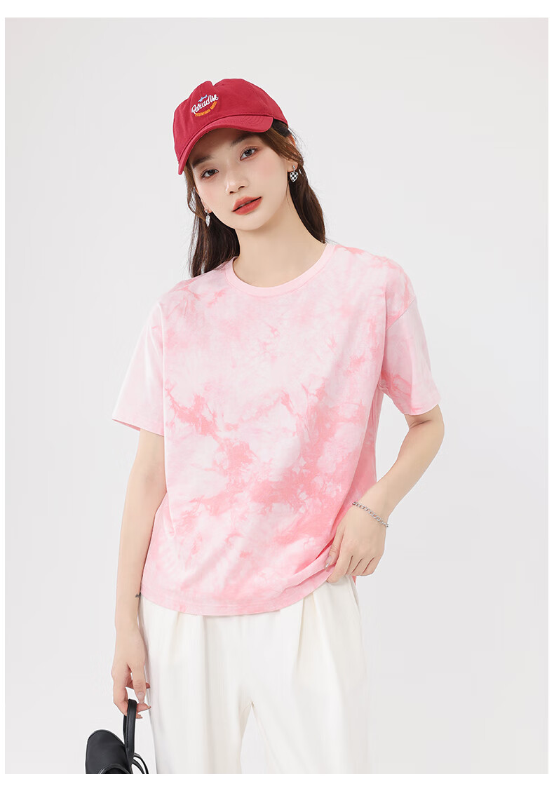 Baleno 100% Pure Cotton Dopamine Tie-Dye Short-Sleeve T-Shirt for Women, Summer 2025 New Women's Clothing, Round Neck Loose Half-Sleeve 21