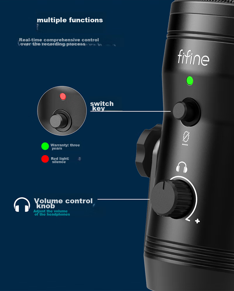 FIFINE Microphone, Condenser Noise Reduction for Recording And Voice-Over, Mobile Phone And Computer Desktop Conference Gaming Voice Karaoke Live Streaming Monitoring Headphones, Wired USB Sound Pickup Microphone K690 9