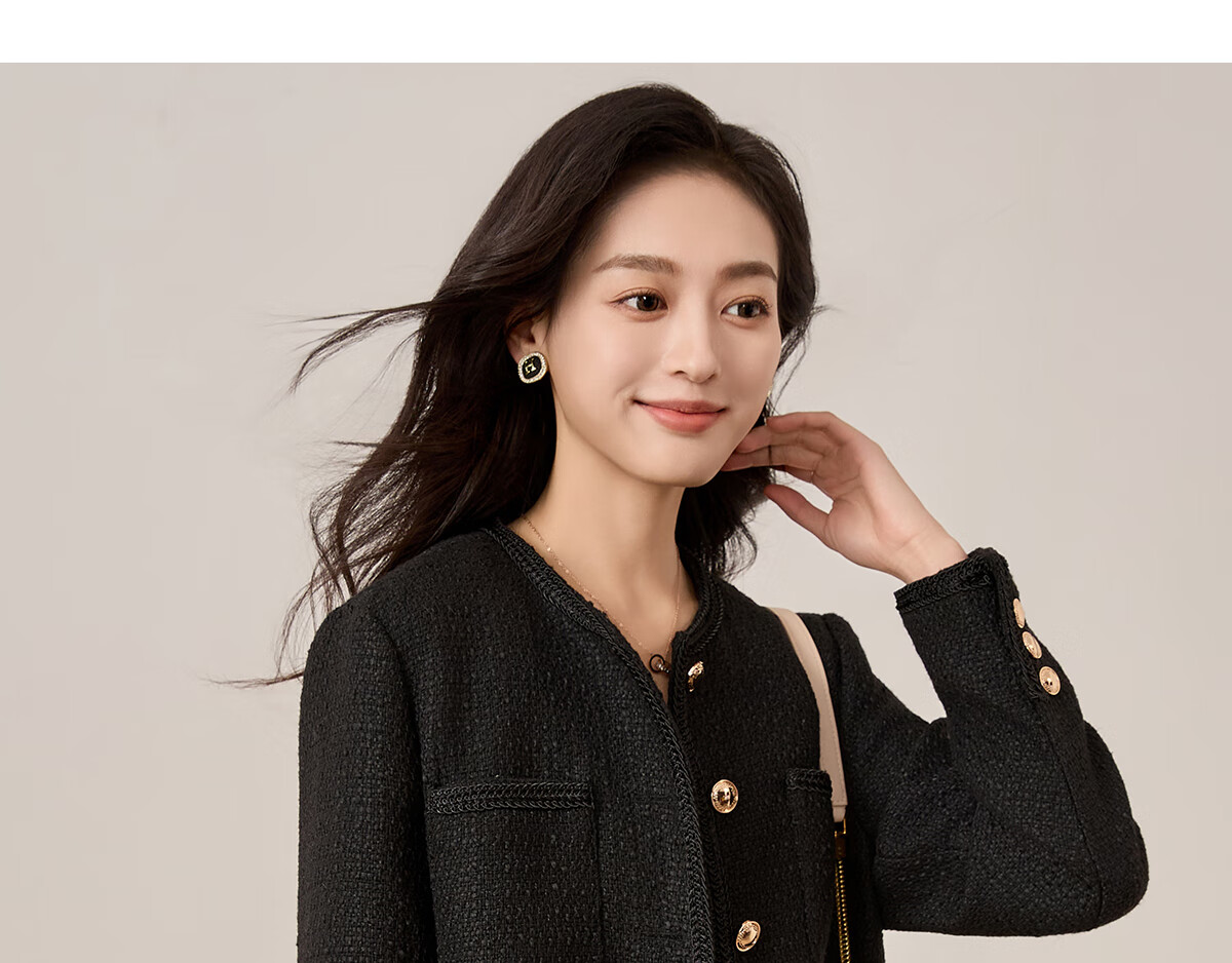 Chushen Spring And Autumn Short Jacket for Women, Exquisite Fashionable Chanel-Style Short Casual Coat Top S13KF3427 Black L 13